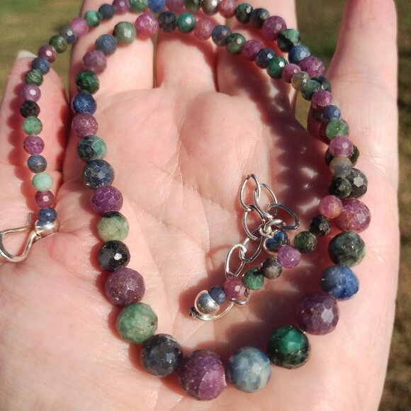 Jay King DTR mine finds Emerald multi sapphire faceted necklace 925 Sterling Sil - Picture 1 of 8